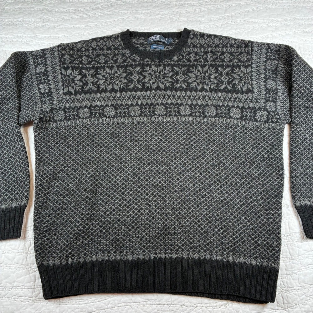 Vtg Polo Ralph Lauren Hand Knit Wool Fair Isle Sweater XL Poloco Paris Snowflake